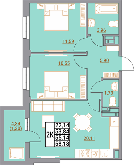 60,5 м², квартира-студия 5 746 550 ₽ - изображение 43