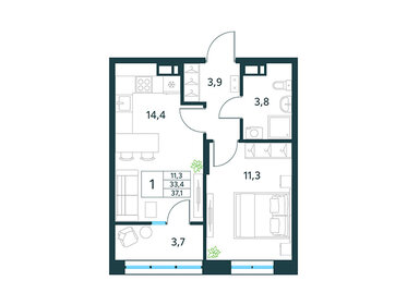 Квартира 37,1 м², 1-комнатная - изображение 1