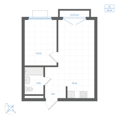 Квартира 36,3 м², 1-комнатная - изображение 3