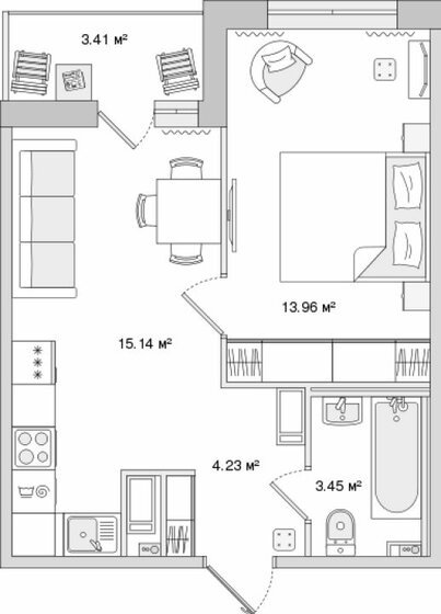 40,2 м², 1-комнатная квартира 14 064 141 ₽ - изображение 1