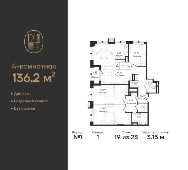 136,2 м², 4-комнатная квартира 68 676 288 ₽ - изображение 30