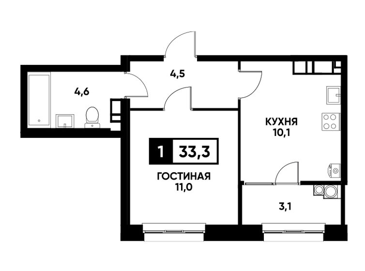 33,3 м², 1-комнатная квартира 3 546 450 ₽ - изображение 14