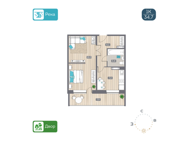 34,7 м², 1-комнатная квартира 4 150 000 ₽ - изображение 53