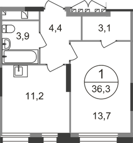 Квартира 36,3 м², 1-комнатная - изображение 1