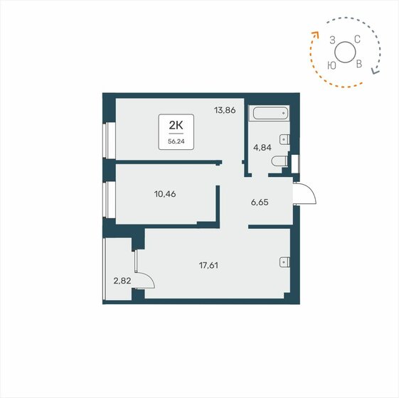 56,2 м², 2-комнатная квартира 8 100 000 ₽ - изображение 1