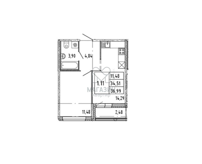 37,2 м², 1-комнатная квартира 7 260 000 ₽ - изображение 1