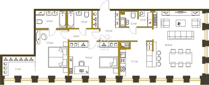 Квартира 124,5 м², 3-комнатная - изображение 1