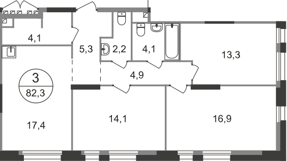 82,3 м², 3-комнатная квартира 18 139 622 ₽ - изображение 1