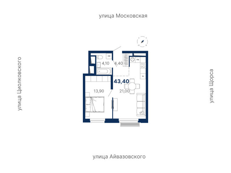 43,4 м², 1-комнатная квартира 9 620 782 ₽ - изображение 1