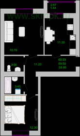 Квартира 59,5 м², 2-комнатная - изображение 1