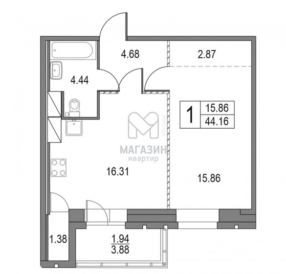 46,1 м², 1-комнатная квартира 11 580 000 ₽ - изображение 1