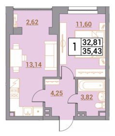 Квартира 35,4 м², 1-комнатная - изображение 1