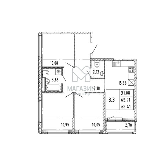 68,7 м², 3-комнатная квартира 12 220 000 ₽ - изображение 1