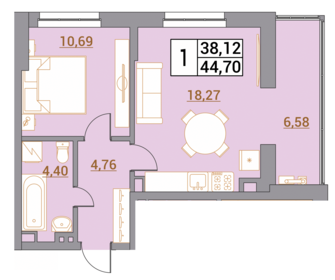 Квартира 44,7 м², 1-комнатная - изображение 1