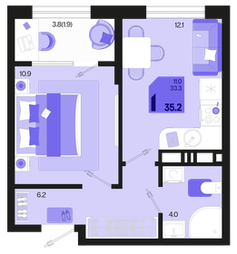 Квартира 35,2 м², 1-комнатная - изображение 1