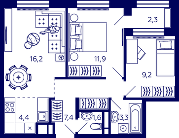 Квартира 55,1 м², 2-комнатная - изображение 1