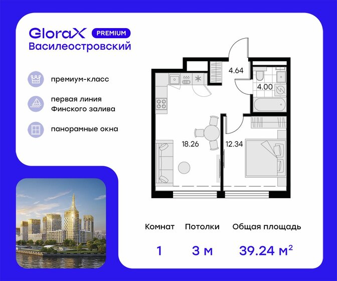 39,2 м², 1-комнатная квартира 12 589 999 ₽ - изображение 1