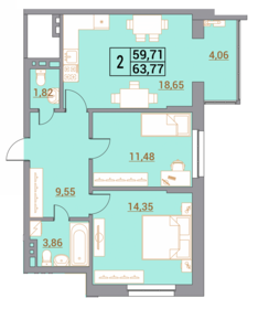 Квартира 63,8 м², 2-комнатная - изображение 1