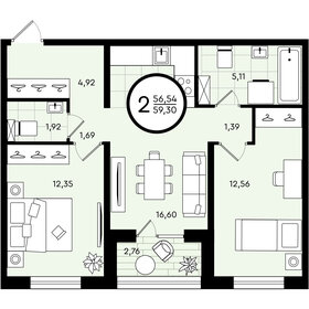 Квартира 59,3 м², 2-комнатная - изображение 1