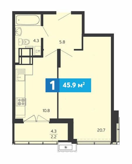 45,9 м², 1-комнатная квартира 5 350 630 ₽ - изображение 1