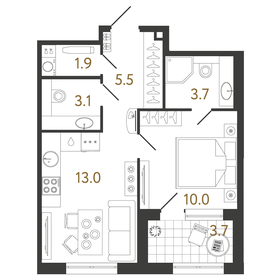 Квартира 37,2 м², 1-комнатная - изображение 1