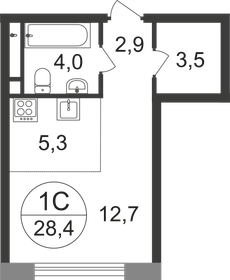 Квартира 28,4 м², студия - изображение 1