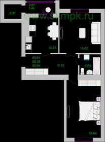 Квартира 62,4 м², 2-комнатная - изображение 1