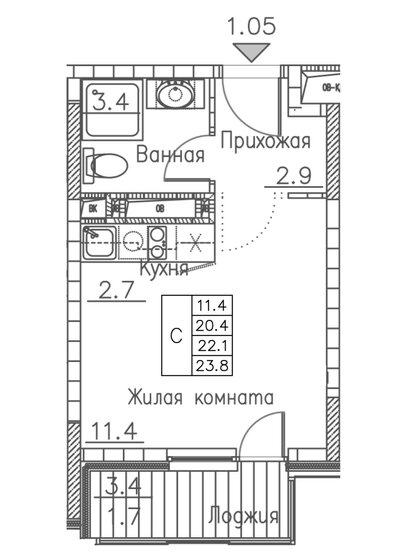 23,8 м², квартира-студия 5 249 531 ₽ - изображение 1