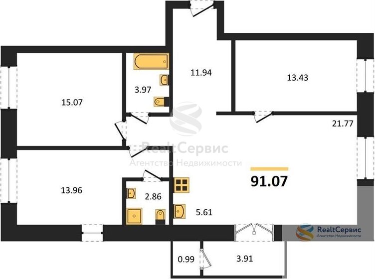 91,1 м², 3-комнатная квартира 9 544 136 ₽ - изображение 1