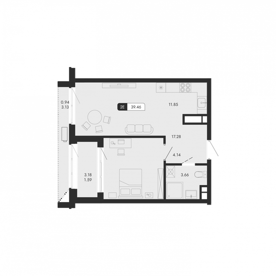39,5 м², 2-комнатная квартира 11 735 187 ₽ - изображение 1