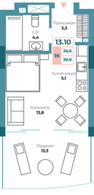 Квартира 39,9 м², 1-комнатные - изображение 1