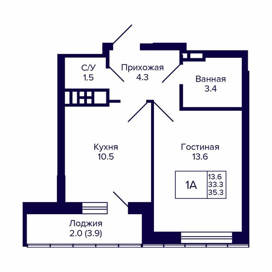 35,3 м², 1-комнатная квартира 5 100 000 ₽ - изображение 1