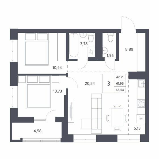 62 м², 2-комнатная квартира 8 100 000 ₽ - изображение 1