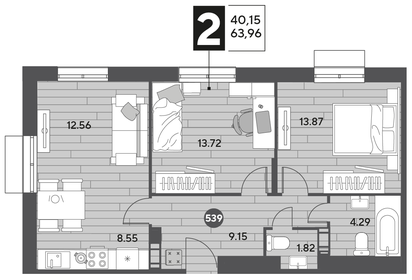 64 м², 2-комнатная квартира 8 979 984 ₽ - изображение 23