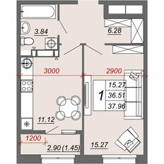 Квартира 39 м², 1-комнатная - изображение 1