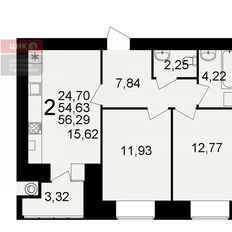 Квартира 56,3 м², 2-комнатная - изображение 1