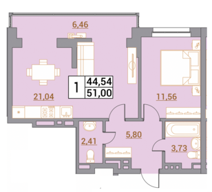 Квартира 51 м², 1-комнатная - изображение 2