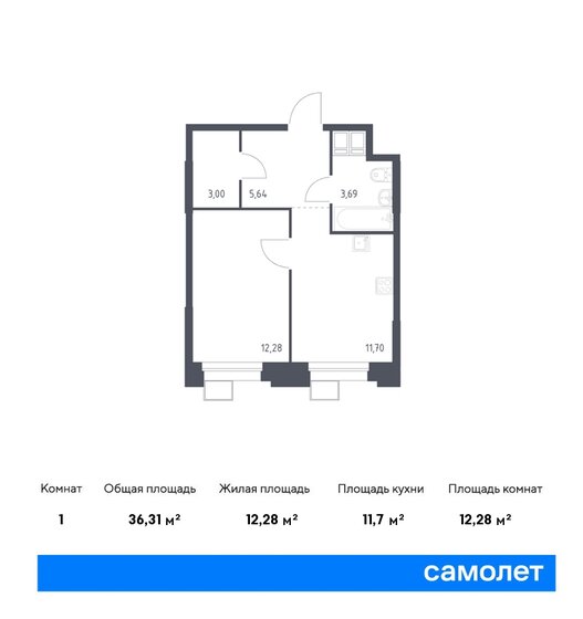 36,3 м², 1-комнатные апартаменты 8 871 694 ₽ - изображение 1