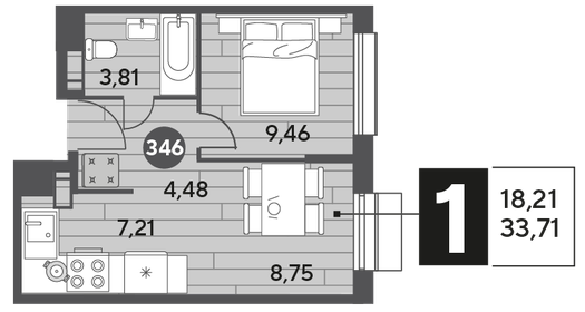 Квартира 33,7 м², 1-комнатная - изображение 1