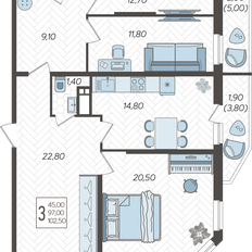 Квартира 102,5 м², 3-комнатная - изображение 2