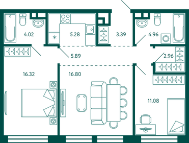 80 м², 2-комнатные апартаменты 12 000 000 ₽ - изображение 122