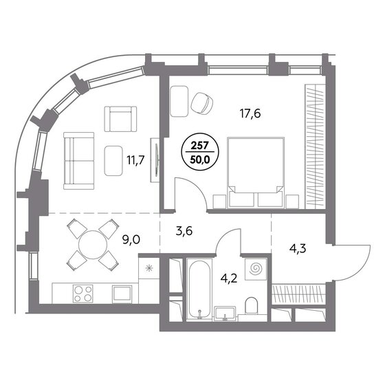 50,4 м², 1-комнатная квартира 22 226 400 ₽ - изображение 11