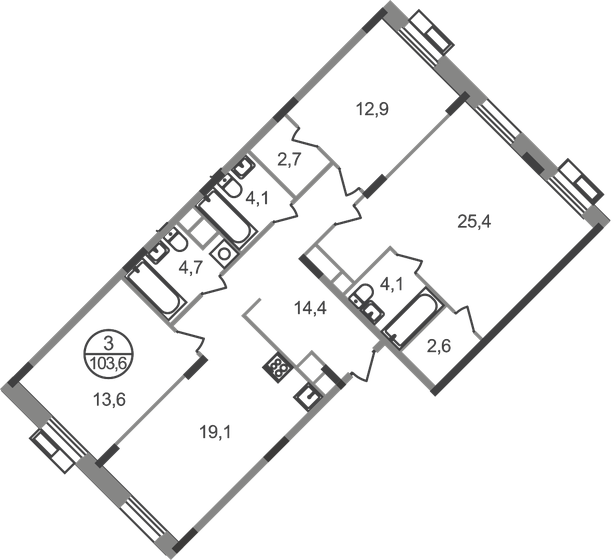 103,6 м², 3-комнатная квартира 24 164 884 ₽ - изображение 1