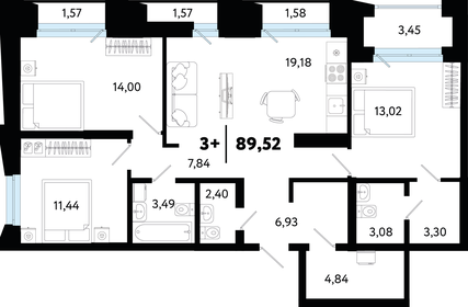 Квартира 89,5 м², 3-комнатная - изображение 1