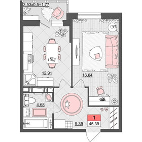 45,4 м², 1-комнатная квартира 5 719 140 ₽ - изображение 16