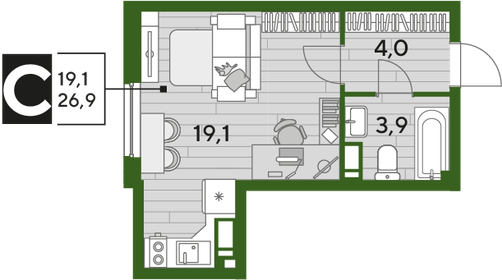 22,6 м², квартира-студия 4 248 800 ₽ - изображение 9