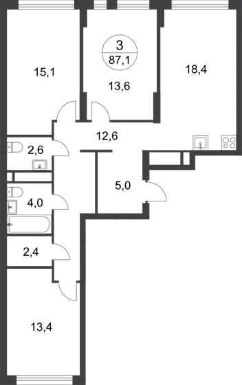 87,1 м², 3-комнатная квартира 19 947 676 ₽ - изображение 1