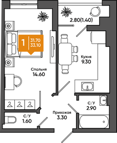 Квартира 35,5 м², 1-комнатная - изображение 1