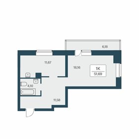 Квартира 51,7 м², 1-комнатная - изображение 1