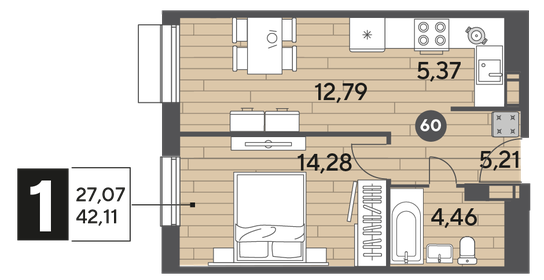 42,6 м², 1-комнатная квартира 6 638 638 ₽ - изображение 17